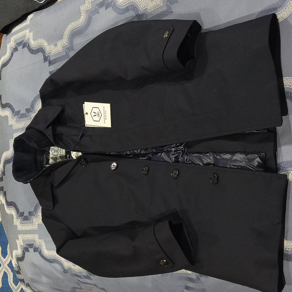 Norwegian Wool Stretch Navy Euro Coat